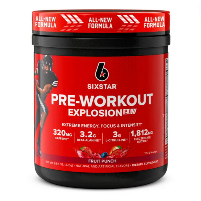 Six Star Pro Nutrition Pre-Workout Powder Explosion 2.0 Electrolyte Matrix, Fruit Punch, 9.52 oz