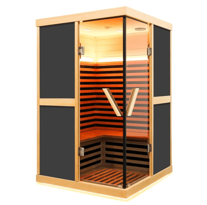 Two Person Infrared Sauna 1980W Wooden Saunas Home Spa Room Canadian Hemlock Wood Low-EMF Indoor Saunas with APP Control